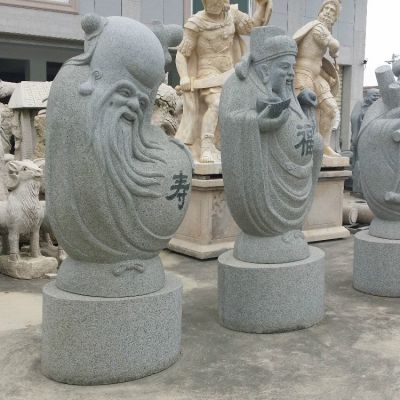 景区寺庙摆放天然花岗岩圆雕刻福寿星雕塑