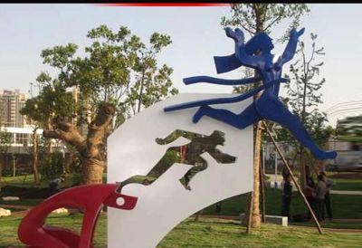 公园不锈钢竞技运动创意飞跃雕塑