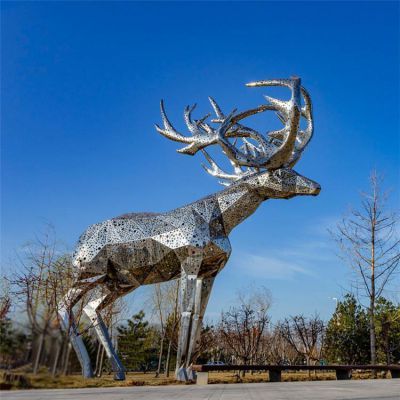 园林小区不锈钢抽象镂空发光梅花鹿雕塑