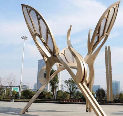 广场大型抽象不锈钢创意鹤雕塑