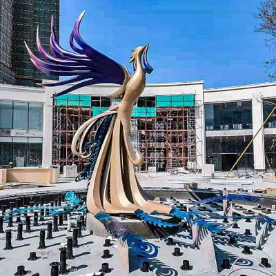 不锈钢广场大型水景抽象凤凰雕塑