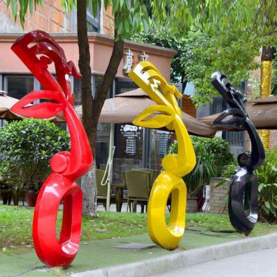 彩绘不锈钢抽象运动主题人物雕塑校园公园草坪绿化摆件