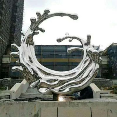 小区楼盘户外喷泉装饰不锈钢镜面抽象海浪浪花摆件