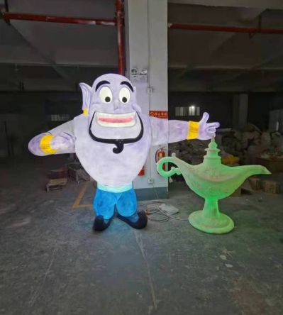 游乐园摆放玻璃钢卡通阿拉丁神灯精灵亮化小品