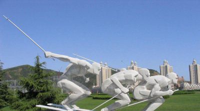 公园不锈钢抽象滑雪的人物景观雕塑