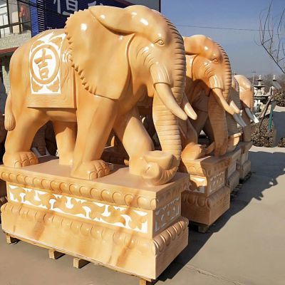 酒店企业创意石雕晚霞红园林景观大象雕塑