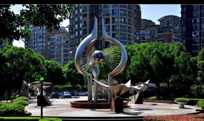 城市花园广场创意不锈钢镜面抽象鸽子雕塑