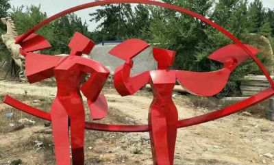 不锈钢抽象公园摆放跳扇子舞的人物雕塑