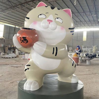 饭店创意玻璃钢卡通猫咪雕塑