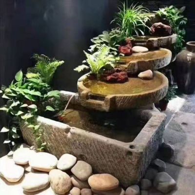 仿古做旧别墅室内创意流水摆件老石槽雕塑
