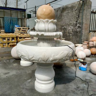 庭院装饰汉白玉浮雕中式风水球流水喷泉雕塑