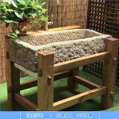 仿古做旧大理石石雕园林庭院老石槽雕塑