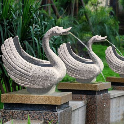 景区大理石创意成群喷水天鹅雕塑