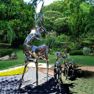 不锈钢镜面创意公园户外梅花鹿雕塑