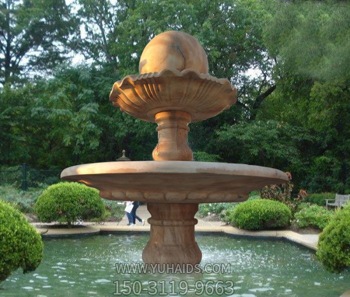 公园景观晚霞红双层风水球喷泉石雕雕塑