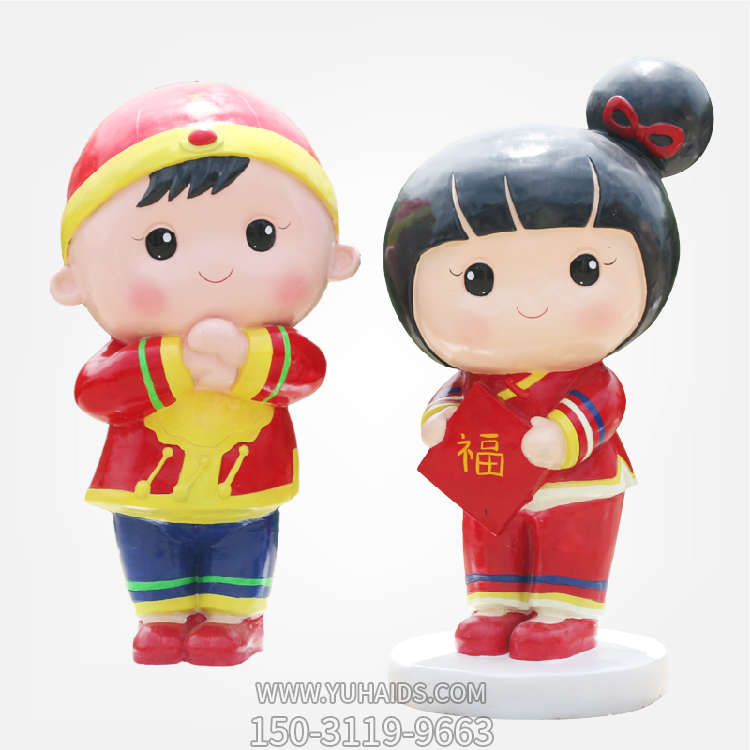 拜年小公仔，玻璃钢商场春节美陈卡通人偶雕塑