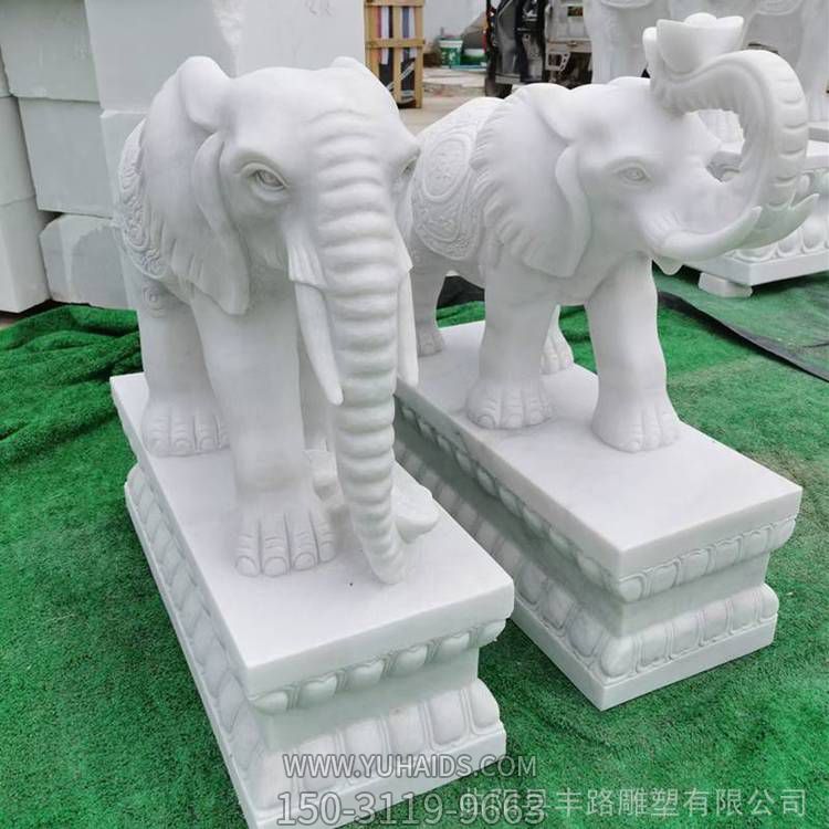 汉白玉石雕小象一对公司庭院门口石雕雕塑