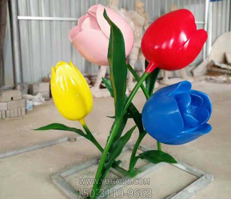 室内景区彩色不锈钢喷漆花朵雕塑
