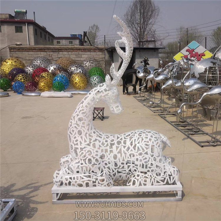 不锈钢金属网格园林景观梅花鹿雕塑
