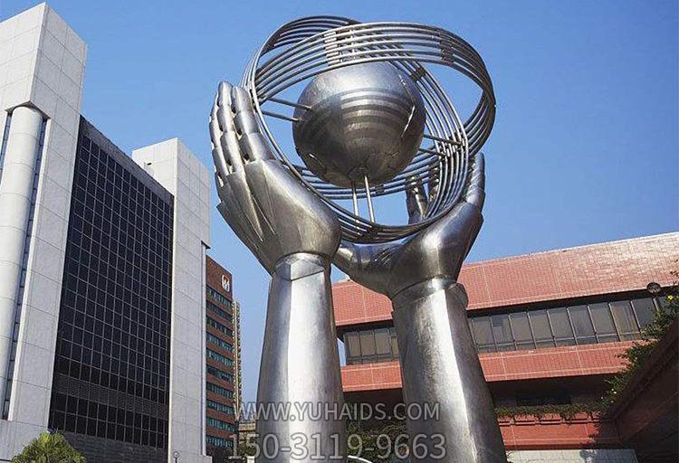 校园不锈钢大型手托举地球仪雕塑