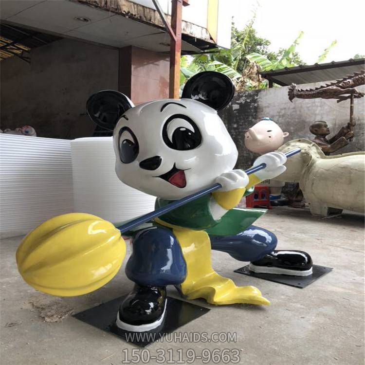 卡通熊猫玻璃钢户外园林景观摆件雕塑