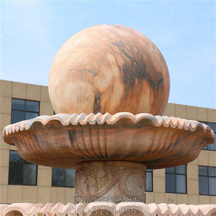 晚霞红是别墅小区风水球流水喷泉雕塑