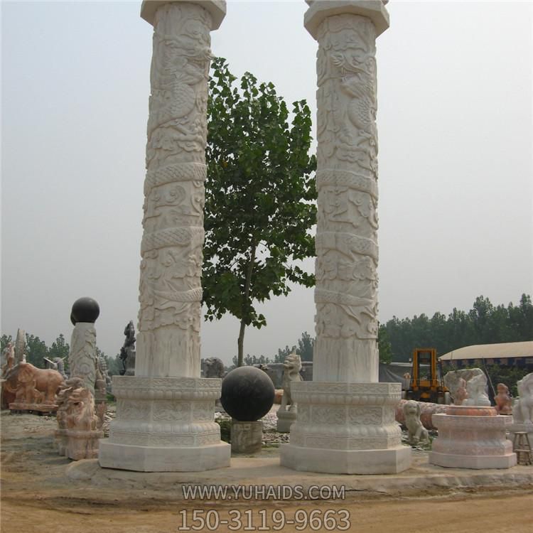 寺庙装饰青石龙柱一对 华表柱雕塑