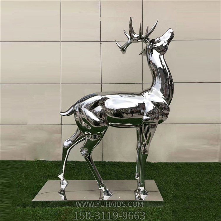 不锈钢镜面别墅小区大型抽象动物梅花鹿雕塑