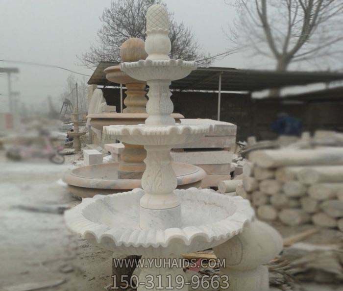 喷泉雕塑-汉白玉三层别墅小型喷泉石雕