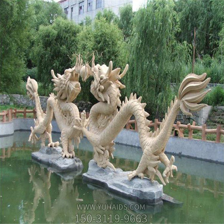 景区景点大型池塘水景大理石石雕二龙戏珠雕塑