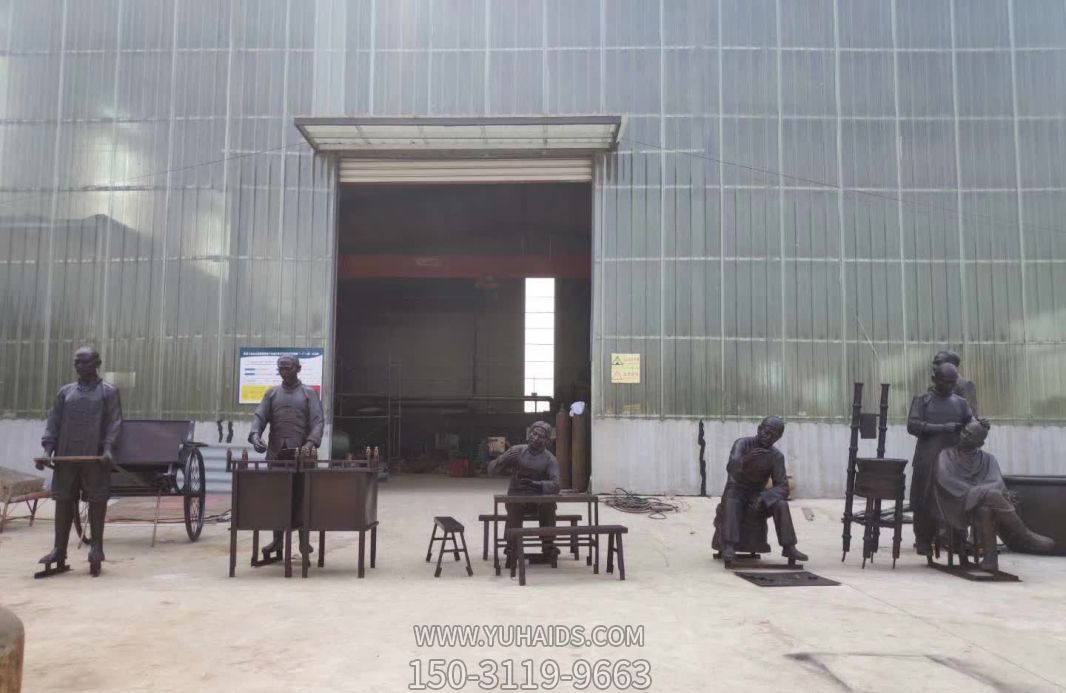 民俗街边摆各种商贩摊人物玻璃钢仿铜雕雕塑