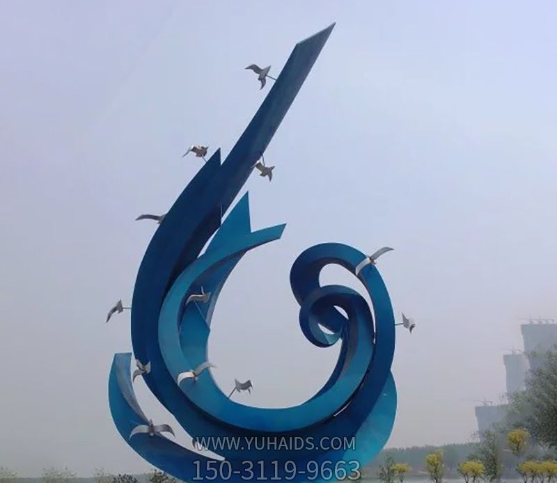 别墅小区街道抽象艺术工艺蓝色标志鸽子飞翔雕塑