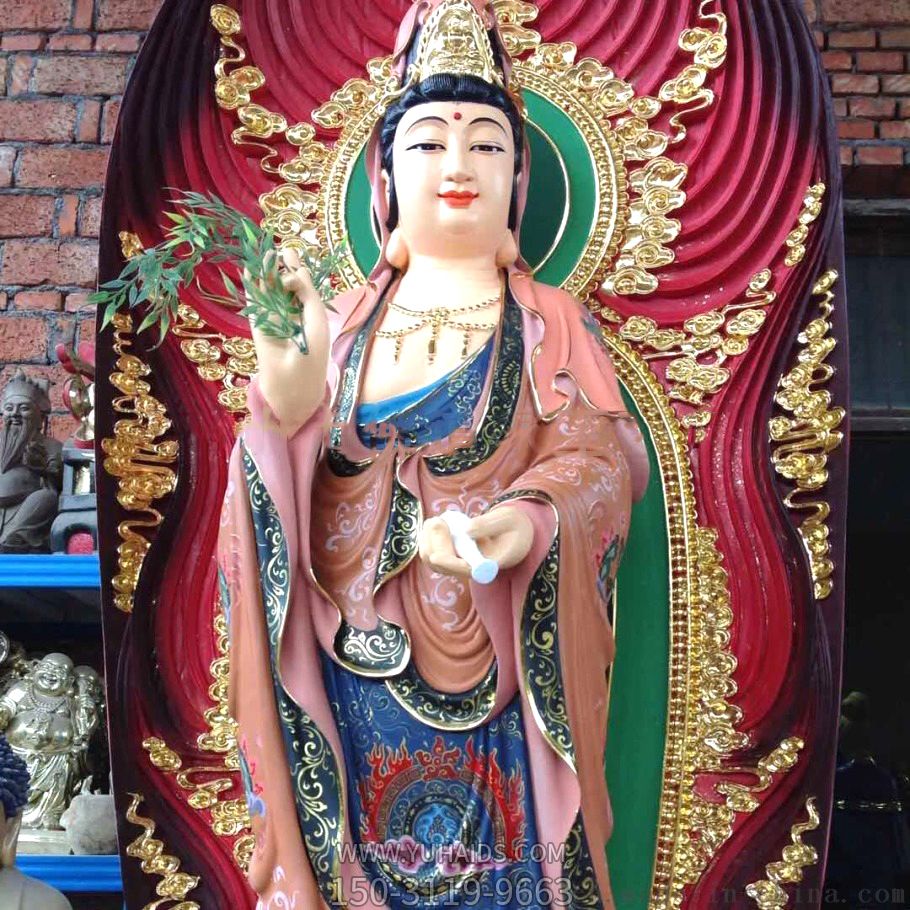 景区玻璃钢户外大型供奉神佛三圣雕塑