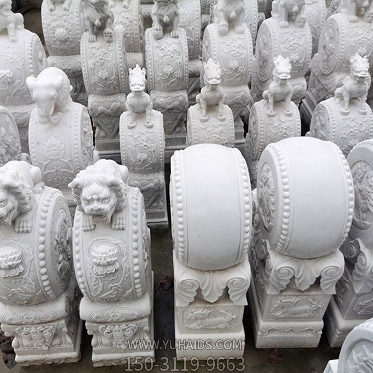 汉白玉大理石雕刻各种样式 庭院别墅门口摆放抱鼓石雕塑