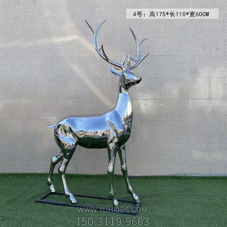 不锈钢镜面户外园林抽象动物梅花鹿雕塑