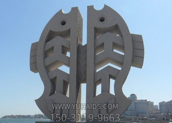 景区户外一对简约石雕双子鱼雕塑