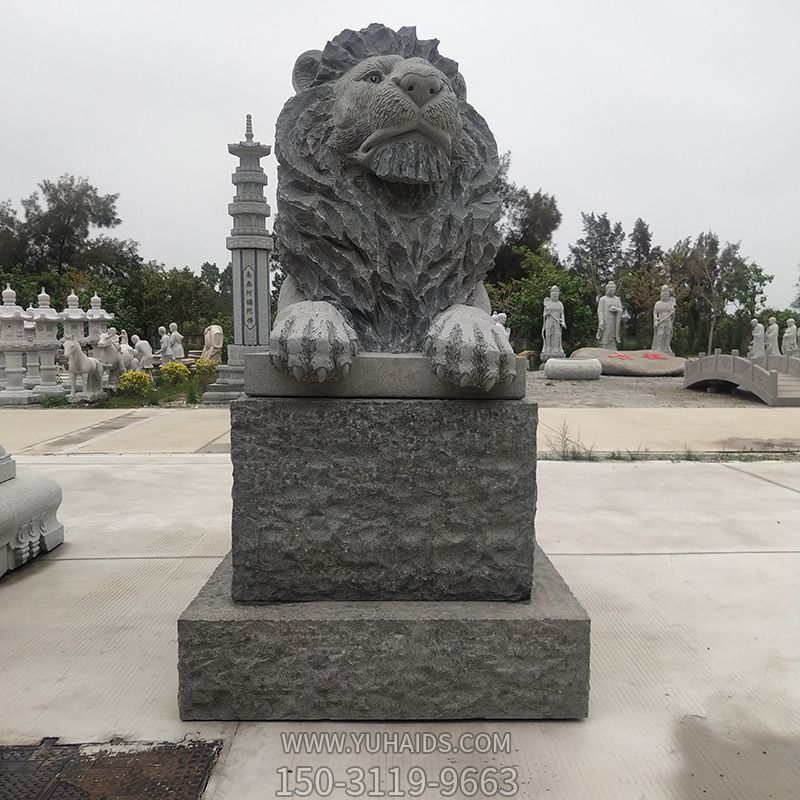 公园广场大理石石雕大型仿真动物卧着的狮子雕塑