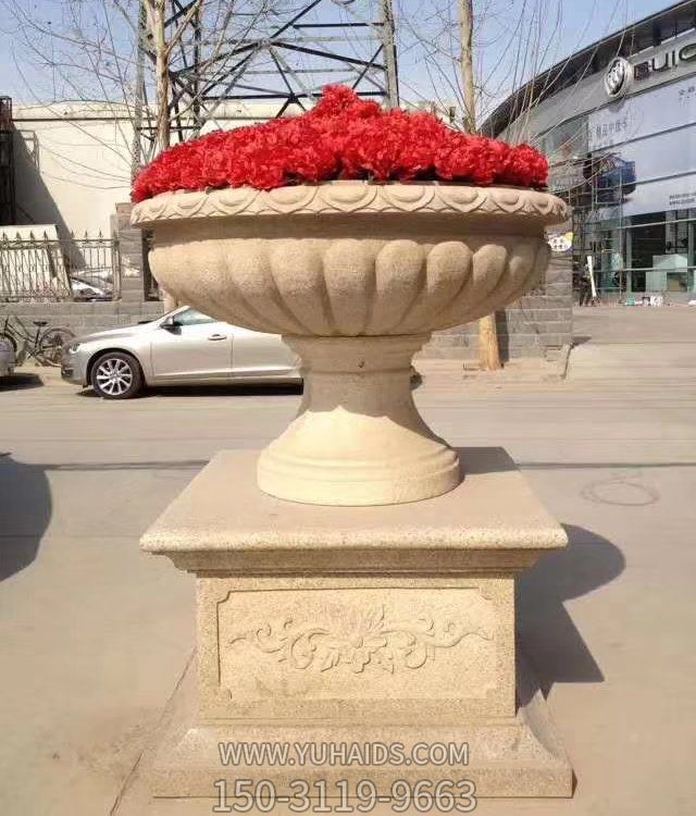 户外广场大理石石雕大型花盆花钵摆件雕塑