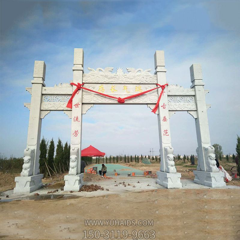 新款墓园景观摆放三门石柱牌楼雕塑