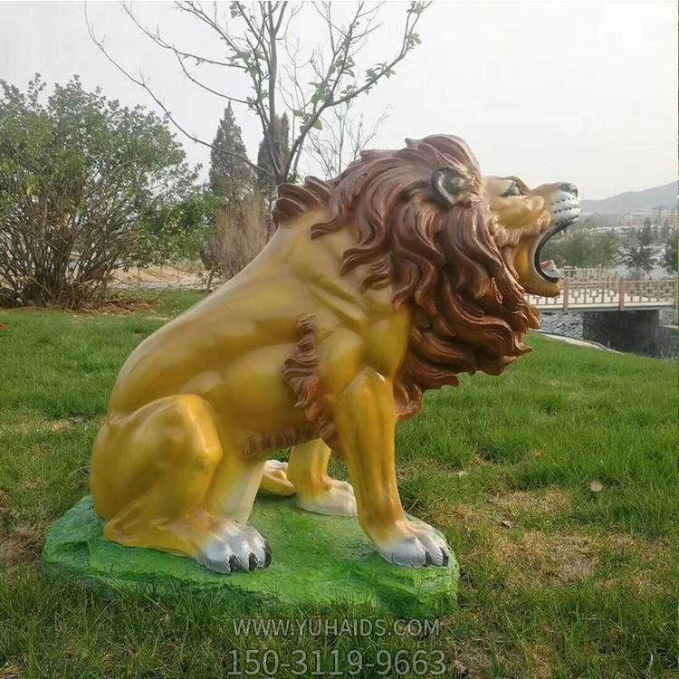 玻璃钢彩绘户外园林大型仿真狮子雕塑
