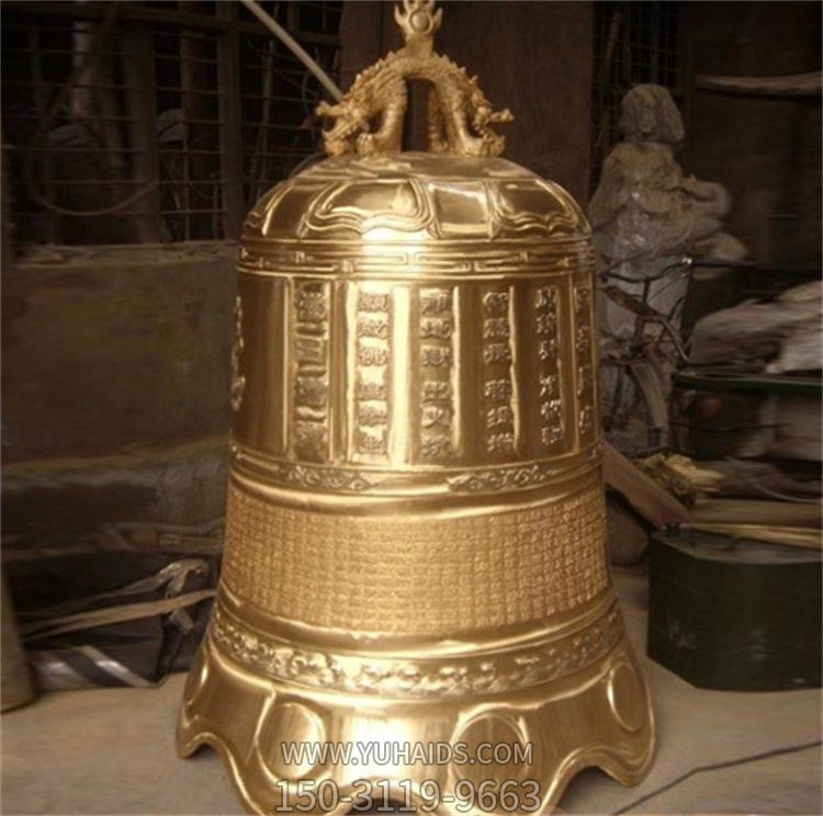 宗教寺庙喷金烤漆铜钟雕塑