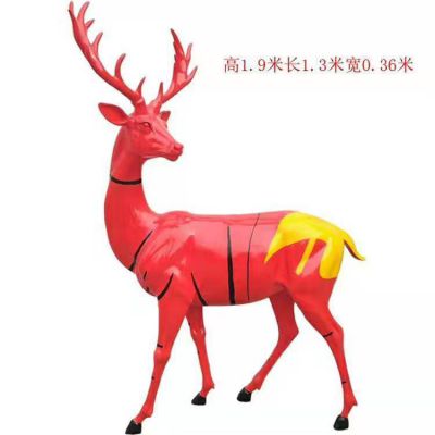户外公园玻璃钢红色梅花鹿雕塑