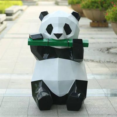 玻璃钢几何吃竹子的可爱熊猫公仔