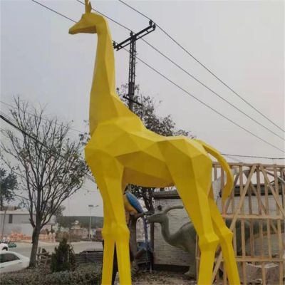 户外园林大型不锈钢几何抽象长颈鹿雕塑
