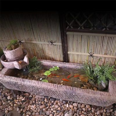 庭院摆放大理石老石槽养鱼流水水槽