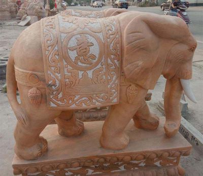 公园景区创意晚霞红石雕如意大象雕塑