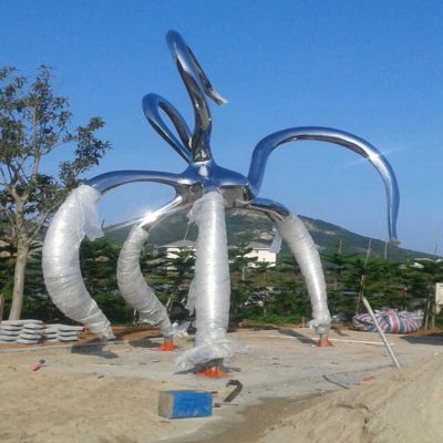 公园摆放大型不锈钢抽象镜面章鱼雕塑