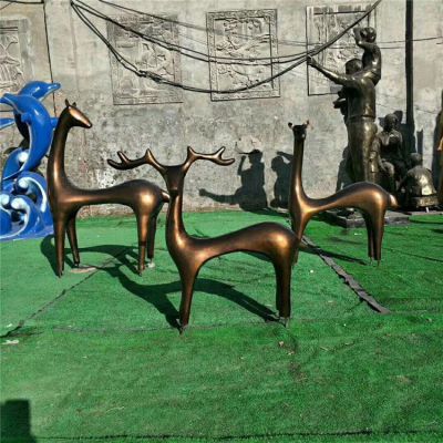 抽象艺术造型鹿雕塑，玻璃钢仿铜