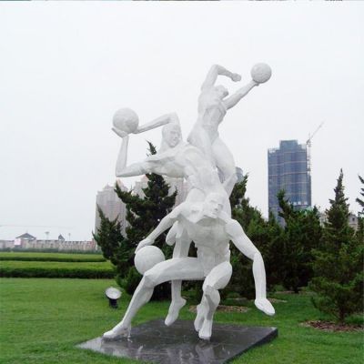 公园草地摆放抽象不锈钢打篮球运动人物雕塑