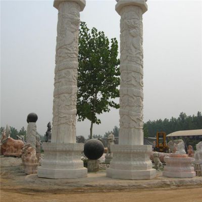 寺庙装饰青石龙柱一对 华表柱